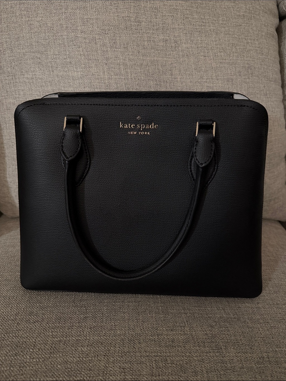kate spade Darcy small black leather satchel with gold logo